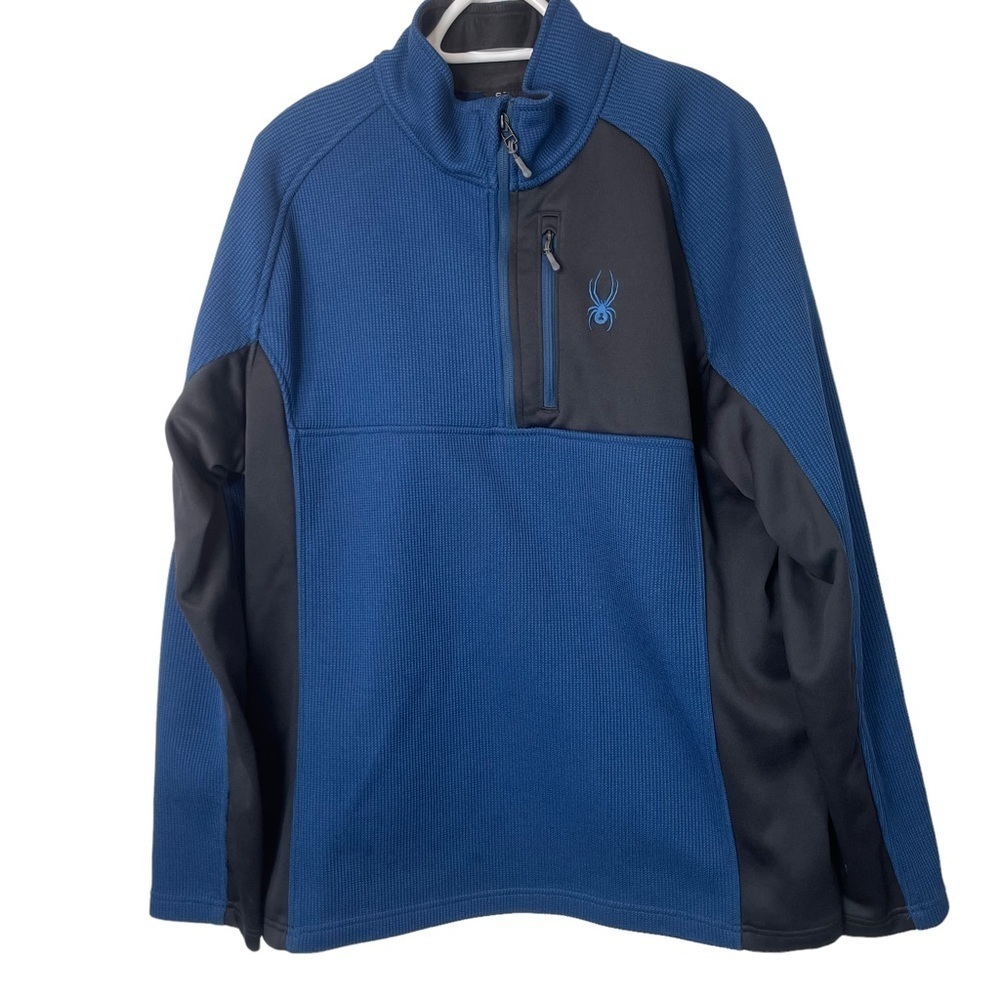 Spyder Mens XXL Blue Black 1/4 Zip Pullover Activewear Long Sleeved Sweater